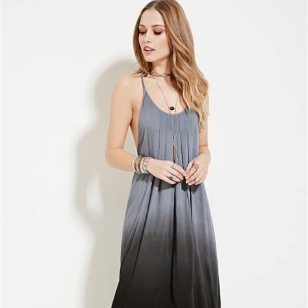 Beautiful Boho Me Gray Ombre Maxi Dress with Unique Colorful Back Straps